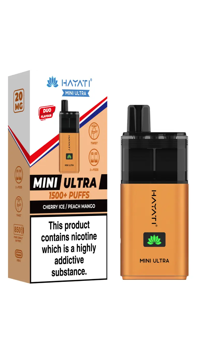  Cherry Ice / Peach Mango Hayati Mini Ultra Disposable Vape 